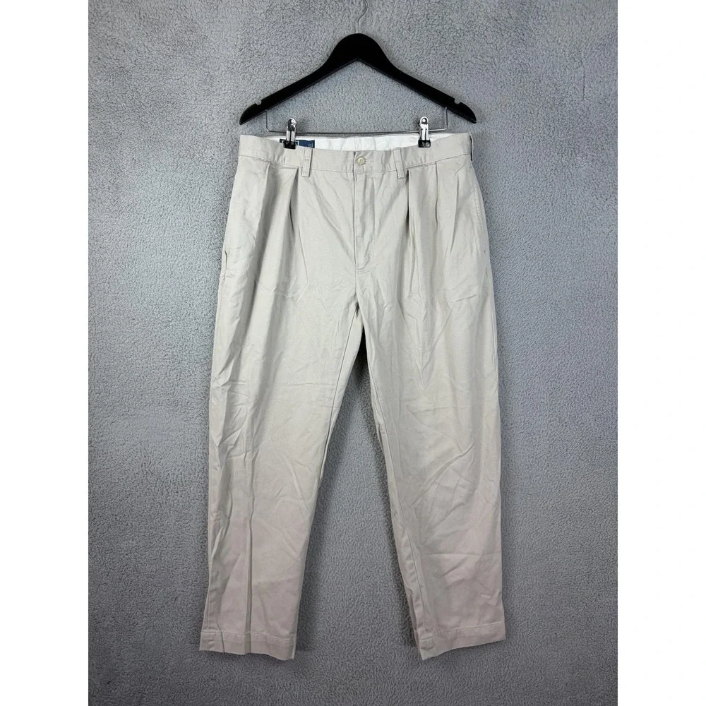 Polo Ralph Lauren Ethan Pants Mens 35x30 Beige Pleated Chino Classic Fit Casual